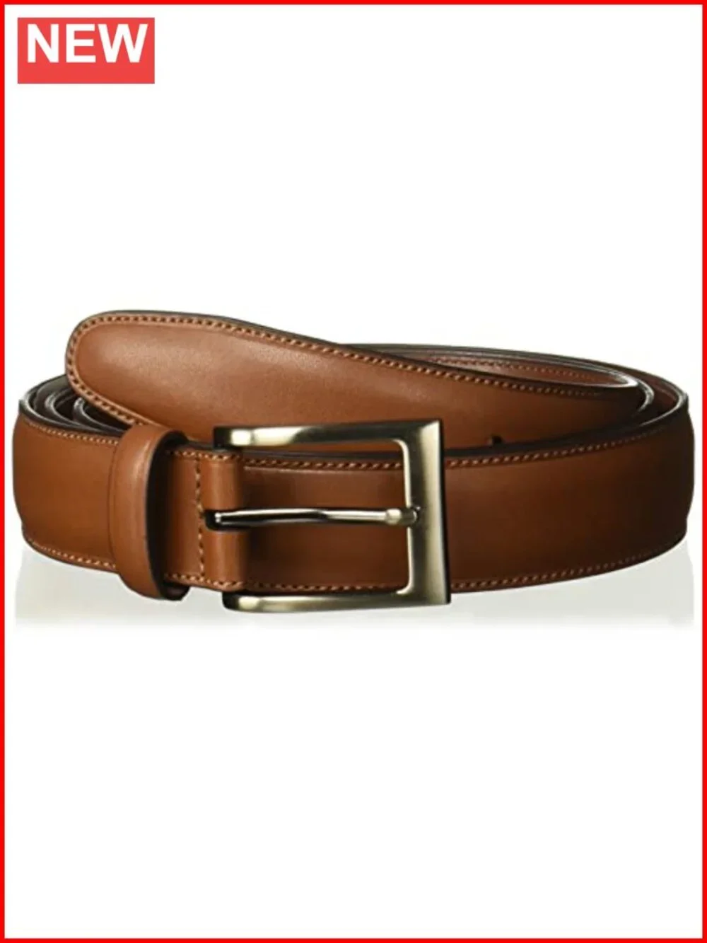 Men's Genuine Leather Blend Dress Belt Stitched Edges Silver Prong Buckle 1.18